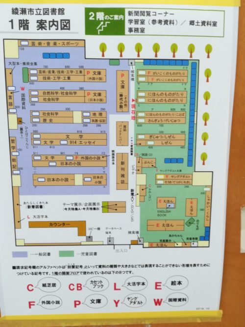 綾瀬市立図書館の案内図を撮った写真